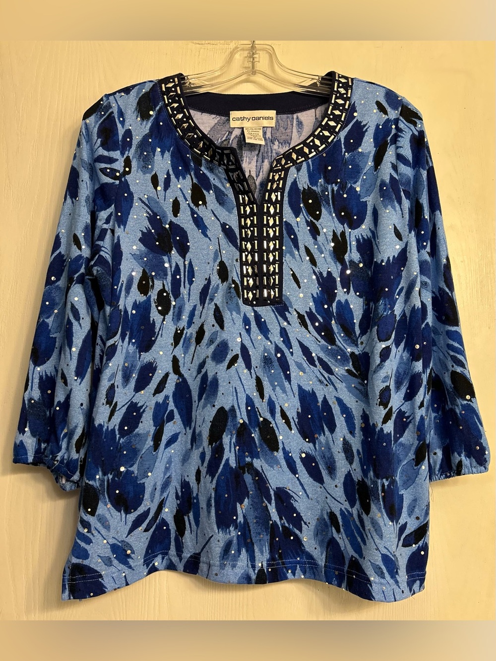 Cathy Daniels Abstract Artsy Patterned Embellished Feminine Ladies Tunic Size M.